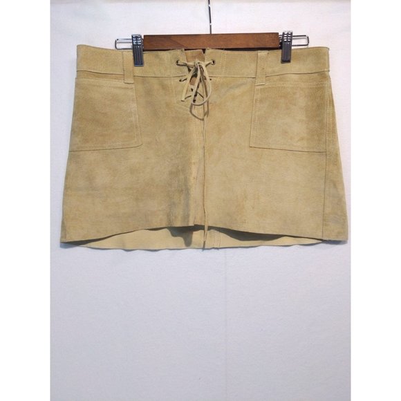 Abercrombie & Fitch Women's Vintage 100% Leather Mini Skirt Tie Front Tan Size 4 - Picture 1 of 8